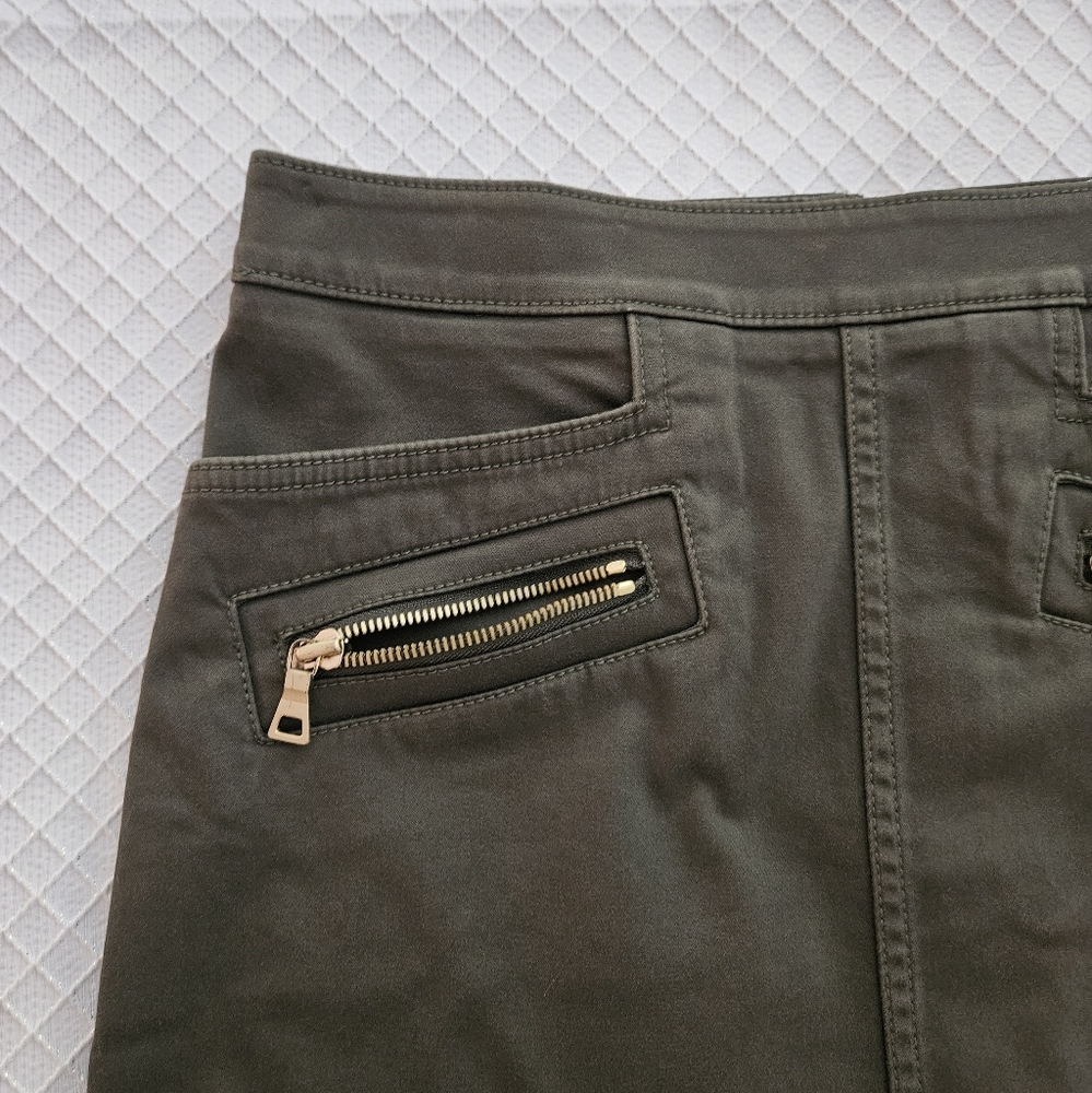 LOFT Petite Olive Green Mini Skirt with Gold Zipper Details - Picture 4 of 9